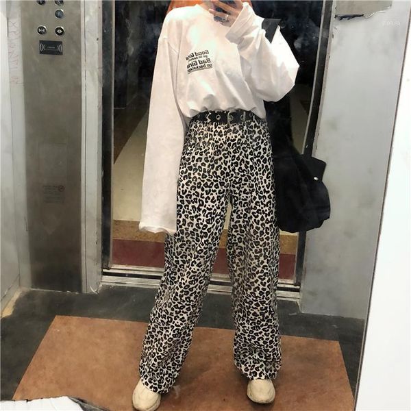 

white loose leopard long capris korean causal high straight wide leg pants women's clothing fashion sweatpants streetwear new1, Black;white