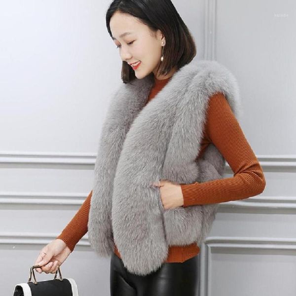 

winter women's jacket faux fur vest coat fake fur waist patchwork thicken warm short jacket sleeveless outwear l16961, Black