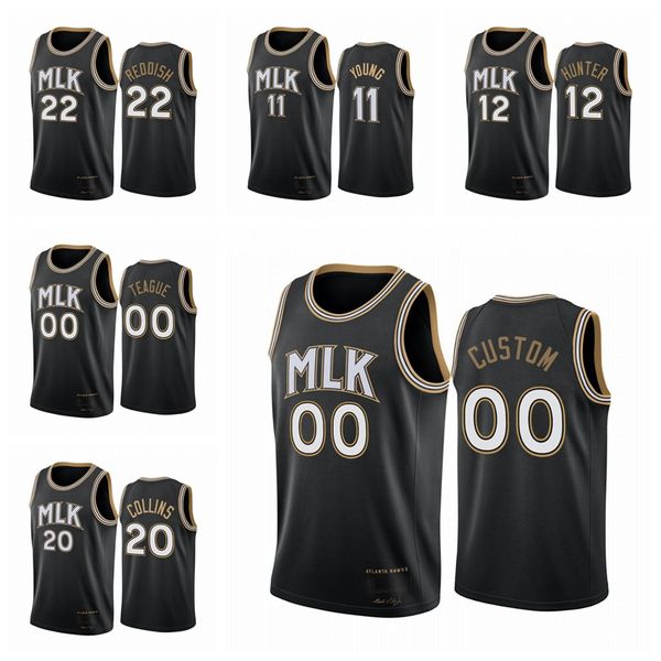 

атланта ястребы men cam reddish trae young jeff teacue john collins 2020-21 reddish mlk city nba custom jersey, Black