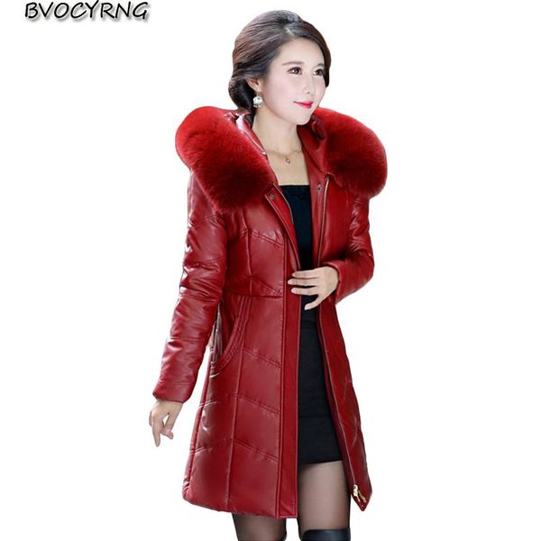 

зимние женские искусственные кожаные пальто 2020 новый высококачественный кожаный парки высококлассный элегантный меховой воротник теплый хл, Black