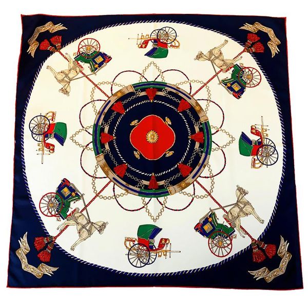 

90cm square scarf foulard bandana brand hijab scarf women 2020 twill silk shawl handmade curled new design carriage head, Blue;gray