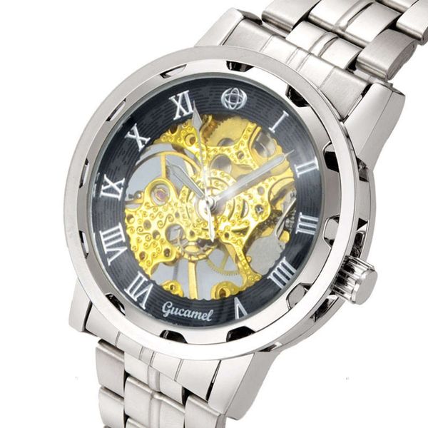

gutuo steel business hollow fashion manual belt mechanical men's watch 2021bck9, Slivery;brown
