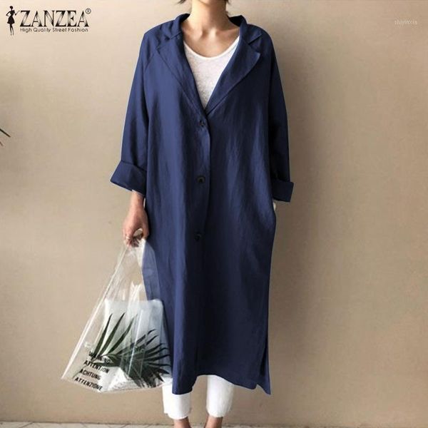 

zanzea women autumn coats 2021 female denim blue trench fashion ladies outwear casual solid turn down collar coat plus size 5xl1, Tan;black