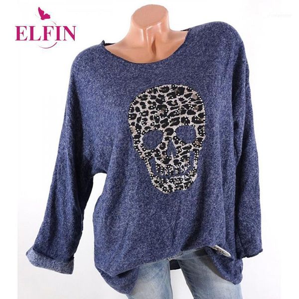 

punk women funny skull print t shirt plus size o-neck long sleeve tee shirt casual streetwear basic femme sj1324r11, White