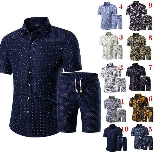 

summer men printed t-shirt + shorts decorative pattern two piece sets plus size h91, Gray