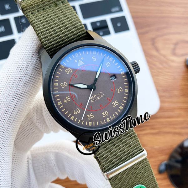 

sale new naval air combat force iw324702 miyota 8215 automatic mens watch gray dial pvd black steel case green nylon strap watcehs swisstime, Slivery;brown