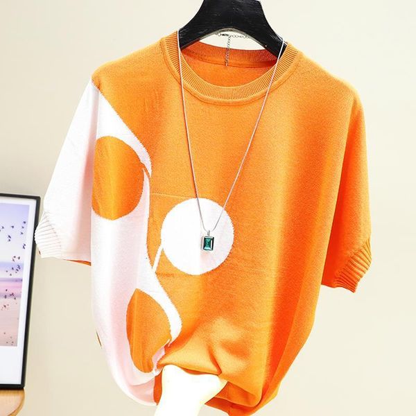 

knitted hit color t-shirt korean style tshirt woman loose short sleeve t shirts women tee shirt femme summer 2020, White
