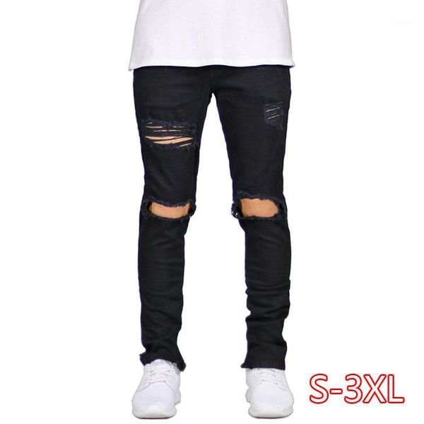 

2020 men jeans stretch destroyed ripped design fashion ankle zipper skinny jeans for men1, Blue