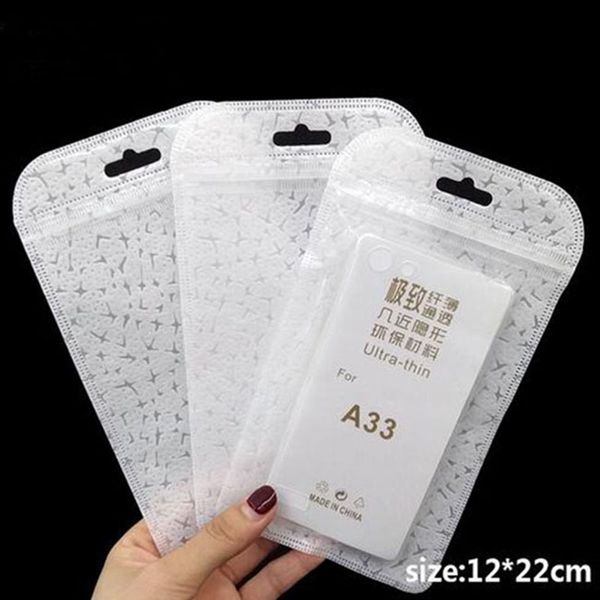 Não Impressão de 12 * 22 cm Zipper Bloqueio de plástico saco de varejo para Samsung Hauwei Capa Mobile Phone Capa Sacos de pacote Sacos de pacote Branco Limpar bolsa