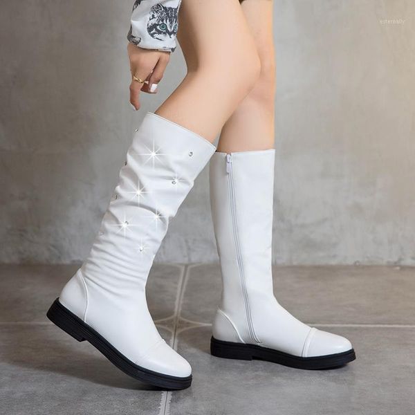 

boots cresfimix sapatos femininos women fashion white pu leather comfort winter mid calf long lady casual street c65991, Black