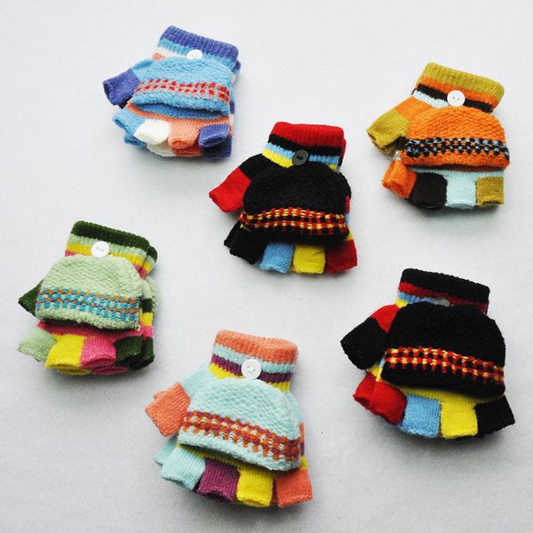 

2-6t acrylic knitted autumn winter warm half-finger children boys girls mittens patchwork gloves c1535