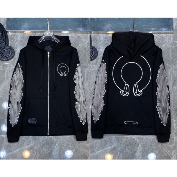 

classic luxury designer fashion hoodies mens zipper horseshoe sanskrit cross print pullover hooded sweatshirts sweater woman loose jackts gt, Black
