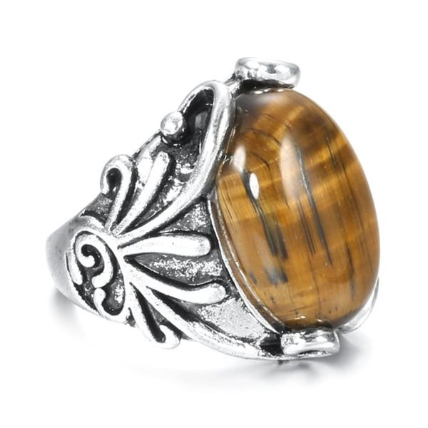 

wholesale 10 pcs silver plated oval shape tiger eye stone finger ring amber vintage style jewelry