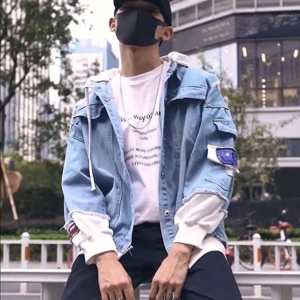 

men hooded denim jacket 2020 brand new jean jacket men hip hop spring autumn streetwear fashion coat young mens clothing1, Black;brown