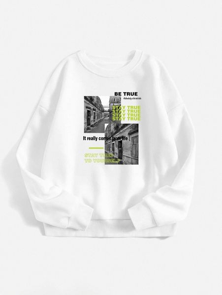 

street view and slogan graphic sweatshirt c52l#, White;black