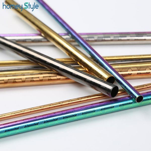 

drinking straws patternd 304 stainless steel straw reusable 215mm*6mm metal straight/bent tumbler for mugs 20oz with brush1