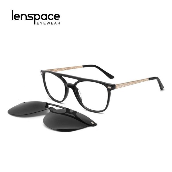 

fashion sunglasses frames lenspace polarized round women magnetic clip on female glasses acetate material eyeglasses frame myopia, Black