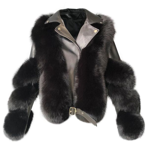 

women's fur & faux women winter coats real jacket leather jackets genuine sheepskin luxury fashion coat, Black