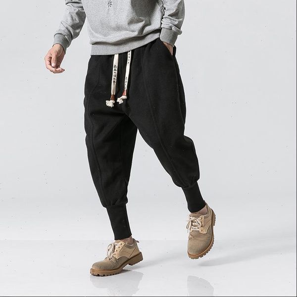 

new winter street casual solid color thicken fleece warm mens jogger trousers fashion elastic waist streetwear sweatpants m 4xl, Black