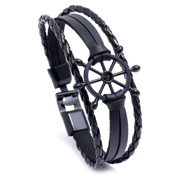 

punk fashion accessories black personality rudder knitting bracelet men's leather bracelet, Silver