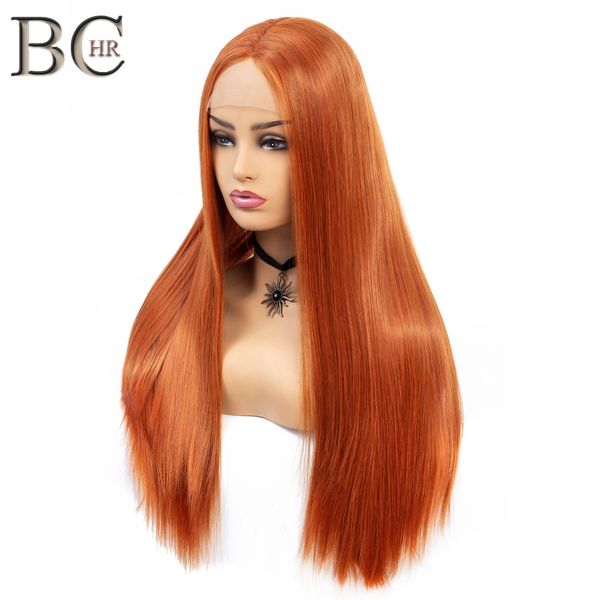 

22 inch straight wig orange synthetic 13*4 lace front wig for women middle part long wig handmade lace hair shipping, Black