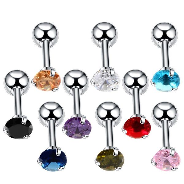 

lot 2piece ear cartilage tragus piercing surgical steel crystal zircon assorted colors ear cartilage helix fashion girls jewelry q bbydjs, Silver
