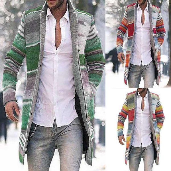 

men's trench coats coat outwear warm striped winter cardigan overcoat men casual long jacket, Tan;black