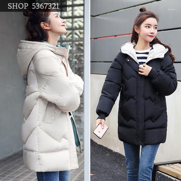 

cotton-padded clothes woman 2019 winter fat mm easy thin keep warm down cotton suit-dress loose coat tide1, Black