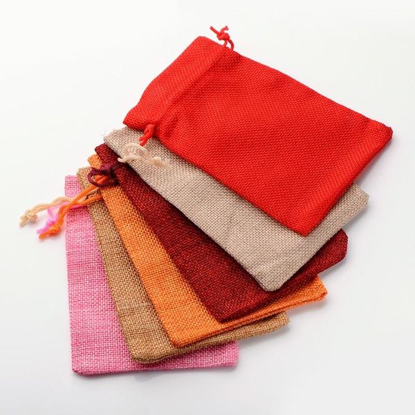 

30pcs mixed color burlap packing pouches drawstring bags mixed style13.5x9.5cm