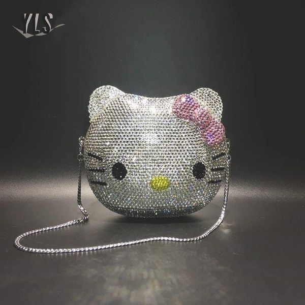 

lovely cartoon 3d cat rhinestone clutch purse silver gold luxury party evening diamond bag women crystal handbags sac a main 201204
