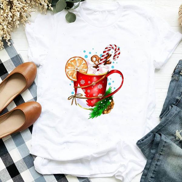 

merry christmas joy cup print t shirt women short sleeve o neck loose tshirt summer women tee shirt camisetas mujer, White