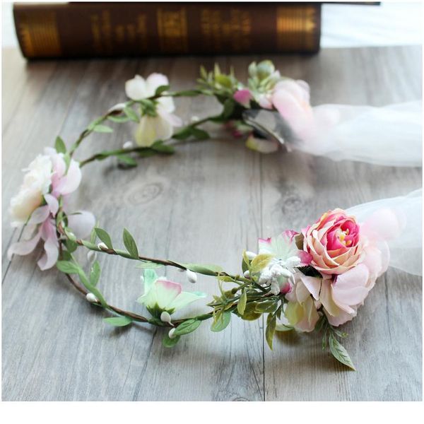 

flower wreath tiaras veil women wedding decoration bridal hair headdress flower crown hair accessory adjustable party jllmtz