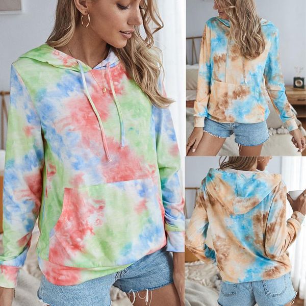 

ostrich new hooded women pullover 2020 autumn loose sweatshirt casual tie dye print female clothing sudadera mujer, Black