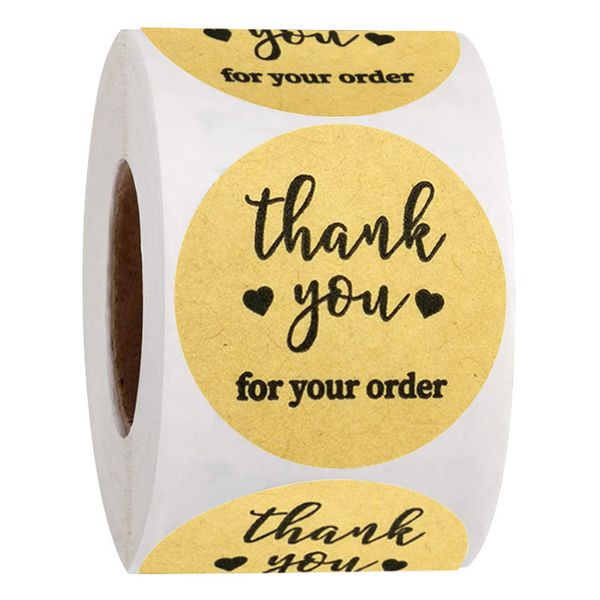 500 pcs 1inch Obrigado pelo seu pedido Kraft papel adesivo adesivos de papelaria caixa de presente de cozimento Etiqueta de decoração de envelope