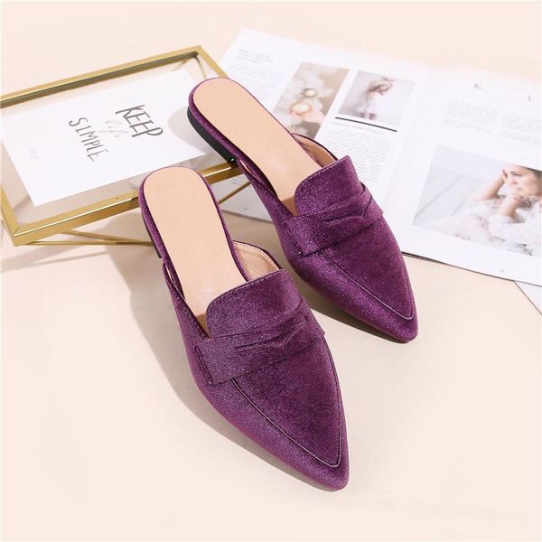 

slippers summer women slides low heel pointed toe slip on mules fashion brand comfy lazy flat outside non-slip casual flats, Black