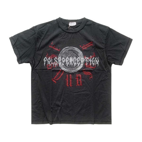 

men's t-shirts ay high wash old sanskrit print short sleeve vintage hole minority street fashion brand t-shirt antique, White;black