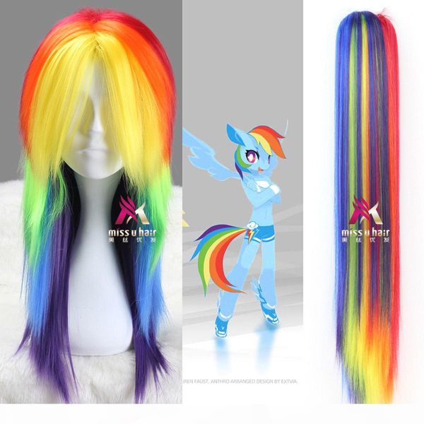 

gt;&gt;&gt; straight synthetic cosplay anime wig ponytail set, Black;brown