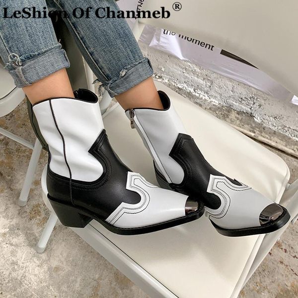 

стильная металлическая крышка коровы кожаные западные сапоги женские женские микс цветные ковбойские сапоги женщины осень зима ботинок полна, Black