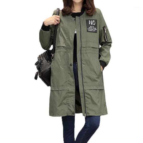 

new fashion brand 2018 autumn women windbreaker coat fashion casual jacket o neck long sleeve letter print medium long slim coat1, Tan;black