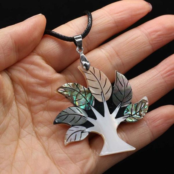 

chains natural shell necklace with tree-shaped pendant leather cord 2mm charms for elegant women love romantic gift, Silver