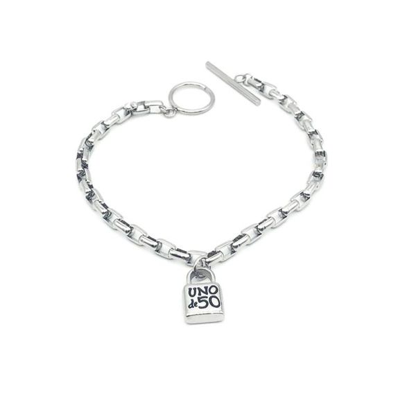 

новое прибытие мода женщины мужчины серебряный цвет золотой титановый сталь сердце клавиша черное масло uno de50 блокировка цепочка браслет, Golden;silver