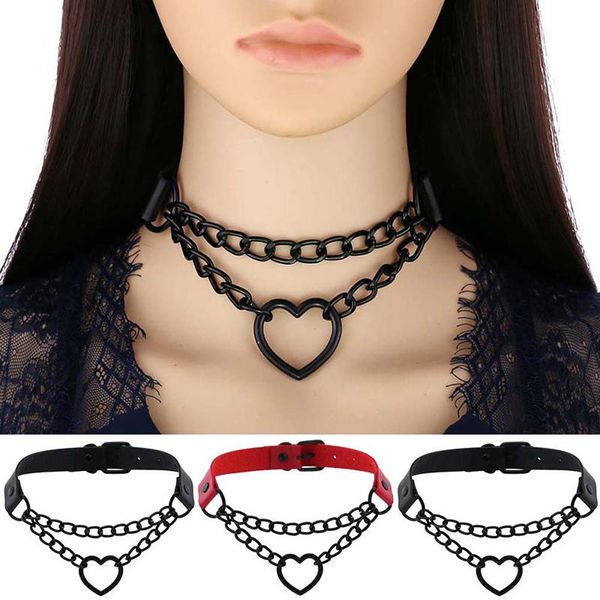 

women gothic choker black red necklace pu collar chains maid punk cosplay access, Golden;silver