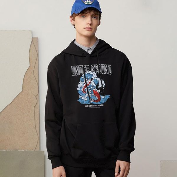 

men's hoodies & sweatshirts koi fish hoodie men printing anime fleece casual wears prints fitness long sleeves hip hop pocket, Black