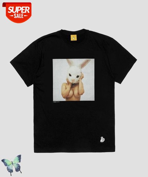 

summer japan style #fr2 bunny headgear printing t-shirt men women fashion streetwear t shirt knitted rabbits two logo t-shirts #ml9b, White;black