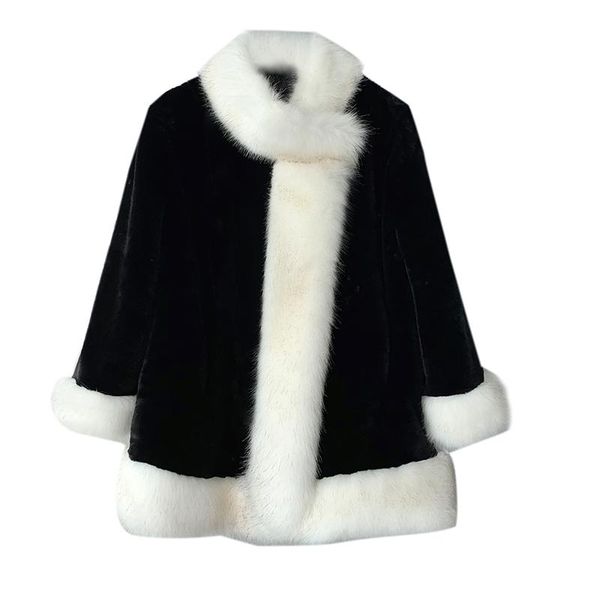 

women's fur & faux winter plus size women collar hooded korean fashion shawl cape warm thick coat ladies tide 3xl a508, Black