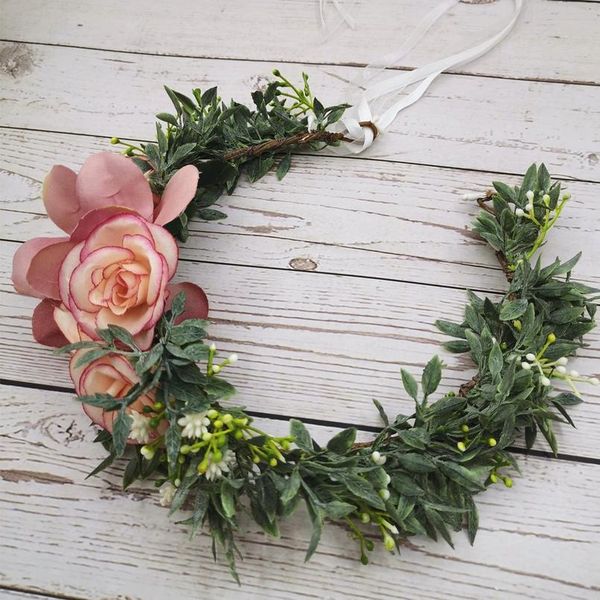 

women wedding rose flower crown birthday party headband women hair accessories girl rural floral garland wedding floral qylzsz