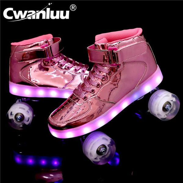 

inline & roller skates 2021 luxury led rechargeable 7 colorful flash shoes double row 4 pu wheel outdoor men women patines