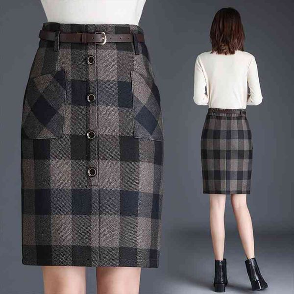 

autumn plaid skirt women high waist slimming lace-up check skirt one-step bag hip, Black