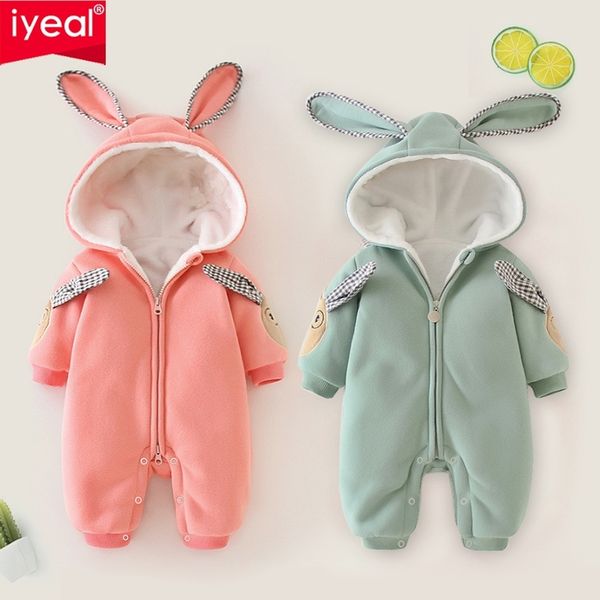 

iyeal winter baby girls boys rompers cute bunny hooded ears fleece velvet infant clothing children newborn clothes warm jumpsuit 201127, Blue