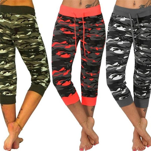

camouflage camo yoga pants sports wear for women gym fitness clothing casual female leggings slim cropped trousers, White;red